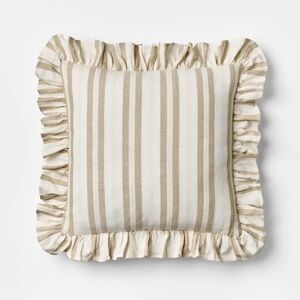 Square Woven Stripe Throw Pillow with Ruffle Taupe/Ivory Threshold Studio McGee